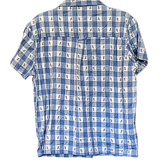 Women's L Short-sleeve Blue Button-up Gingham w/Attached Floral Embroidered Tank - Picture 4 of 6